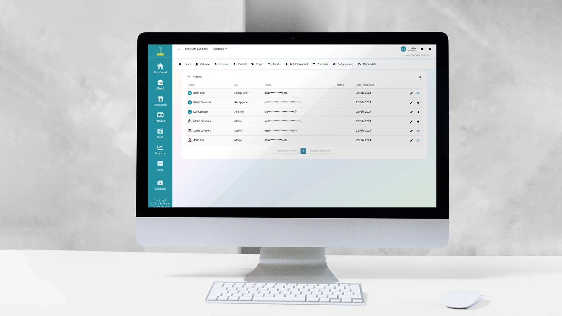 Previzualizarea caracteristiciilor aplicației software al modulului Clinică