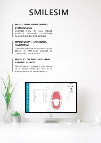 Coperta revistei SmileSIM - Descoperiți funcționalitățile esențiale pentru organizarea clinicii și optimizarea fluxului de lucru, îmbunătățind satisfacția pacientului.